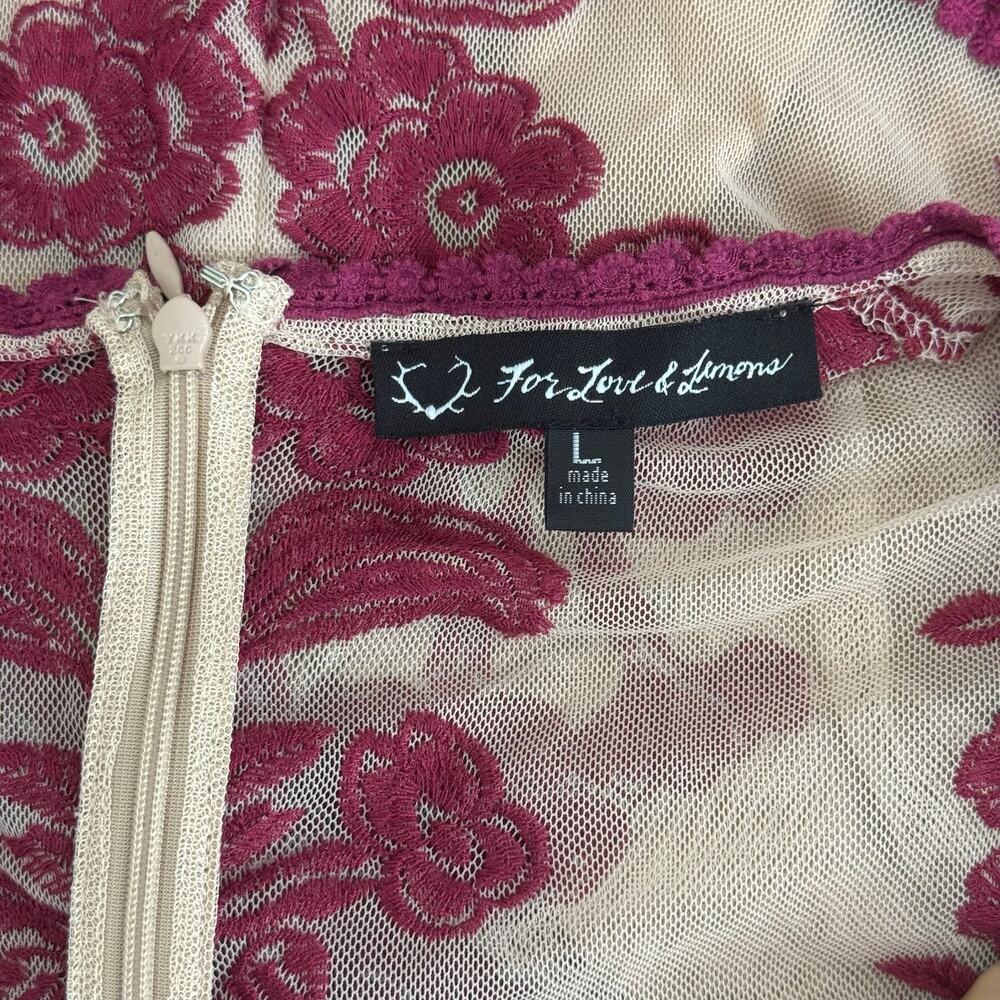 For Love & Lemons Temecula Maxi Dress Raspberry Wine Floral Lace Size Large - Picture 9 of 16